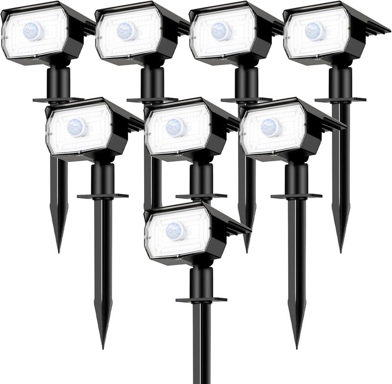 nipify [ 8 Pack/56 LED ] Solar Lights Outdoor Motion Sensor, Spot Landscape Lighting with 3 Modes, Waterproof Spotlights Dusk to Dawn for Outside Yard Tree Garden Pathway Sidewalk Driveway, Cool White - Image 1
